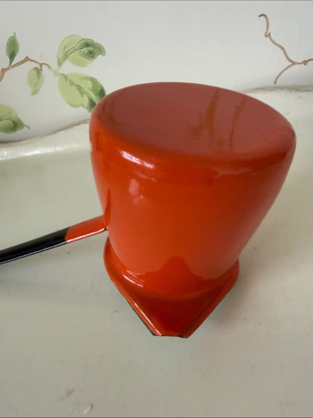Vintage Orange Enamel Turkish Coffee Pot Butter Warmer Long Handle